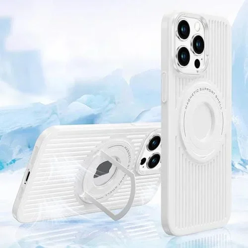Estuche para Teléfono iPhone 15 Pro Cooling Magsafe con Soporte de Anillo Magnético (Blanco)