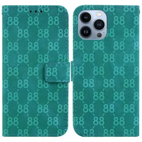 Estuche para Teléfono iPhone 15 Pro Max Cuero En Relieve Doble Forma de 8 (Verde)
