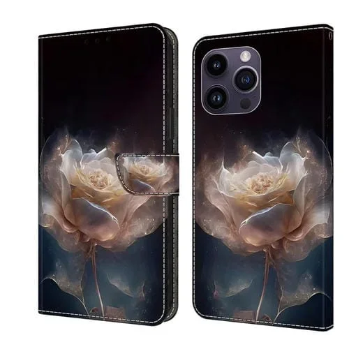 Estuche para Teléfono iPhone 15 Pro Max Cuero Pintado con Cristales (Peonía)