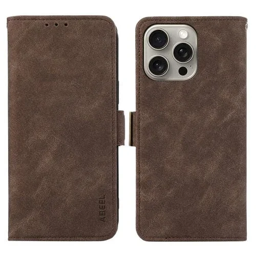 Estuche para Teléfono iPhone 15 Pro Max Cuero Rfid Magnético Esmerilado Retro (Marrón)