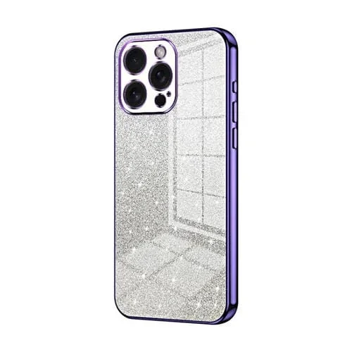 Estuche para Teléfono iPhone 15 Pro Max Galvanizado con Brillo en Polvo Degradado (Púrpura)