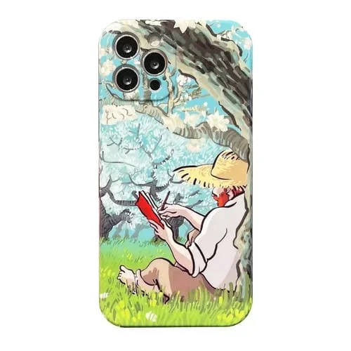 Estuche para Teléfono iPhone 15 Pro PC Brillante con Patrón de Pintura al Óleo (Debajo del Árbol)