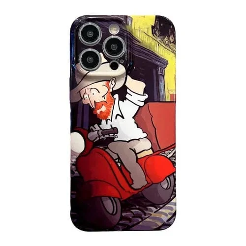 Estuche para teléfono iPhone 15 Pro PC Brillante Patrón Pintura al Óleo (Motocicleta)