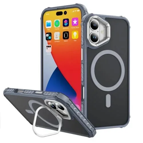 Estuche para Teléfono iPhone 16 Plus Soporte para Lentes Magsafe Diseño Serie Rainbow (Gris)
