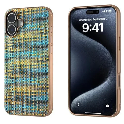 Estuche para Teléfono iPhone 16 Plus Textura de Pu Marco Galvanizado Enrejado (Dorado)