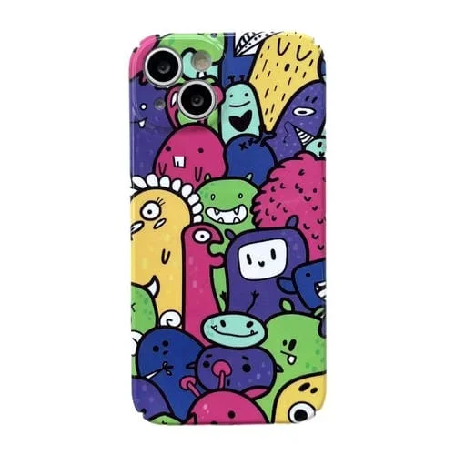 Estuche para Teléfono iPhone Xr PC Brillante con Orificio Preciso (Monstruo de Color)