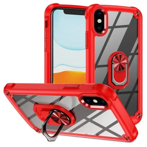 Estuche para Teléfono iPhone Xr TPU + PC Protección de Lente con Soporte para Anillo (Rojo)