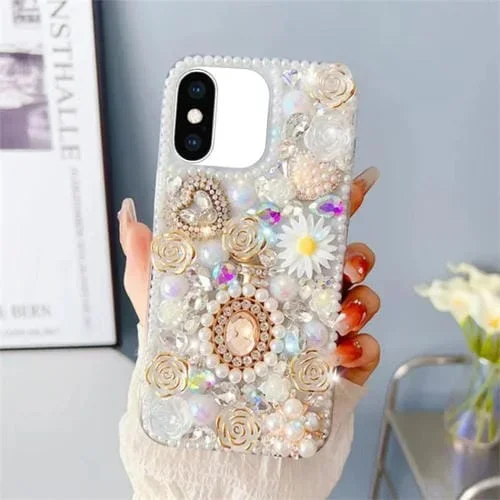 Estuche para Teléfono iPhone Xs Max con Incrustaciones de Diamantes y Rosas para PC (Blanco)