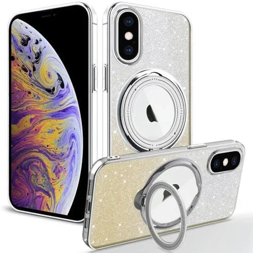 Estuche para Teléfono iPhone Xs Max Rotation Magsafe Holder TPU con Brillo Degradado (Dorado)