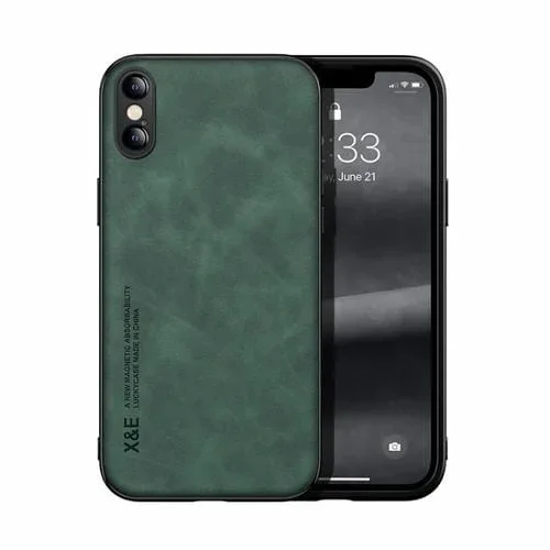 Estuche para Teléfono iPhone Xs Max Skin Feel Respaldo Cuero Magnético (Verde)