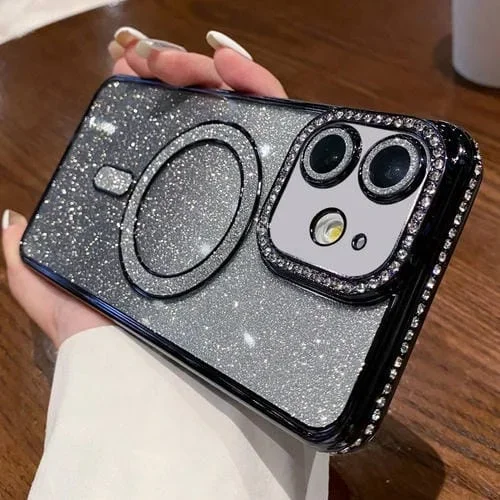 Estuche para Teléfono Magsafe Apple iPhone 11 Chapado en Brillo con Degradado de Diamante (Negro)
