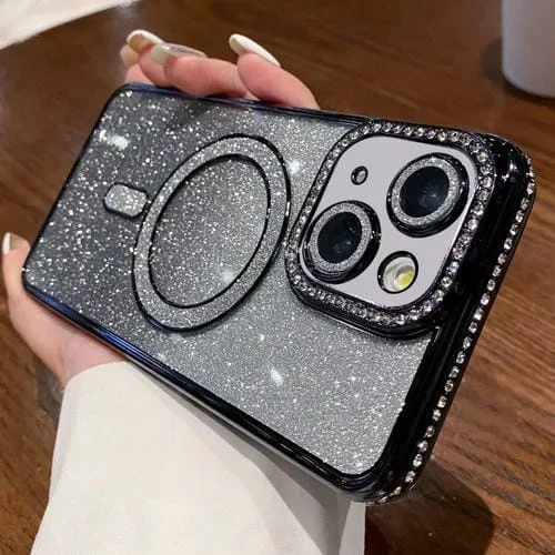 Estuche para Teléfono Magsafe Apple iPhone 14 Plus Chapado en Brillo con Degradado de Diamante (Negro)