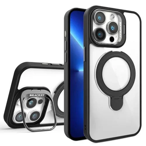 Estuche para Teléfono Magsafe con Soporte de Anillo y Protección de Lente iPhone 13 Pro Max (Negro)