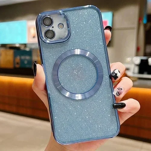 Estuche para Teléfono Magsafe Galvanizado con Purpurina para iPhone 16 Plus (Azul Sierra)