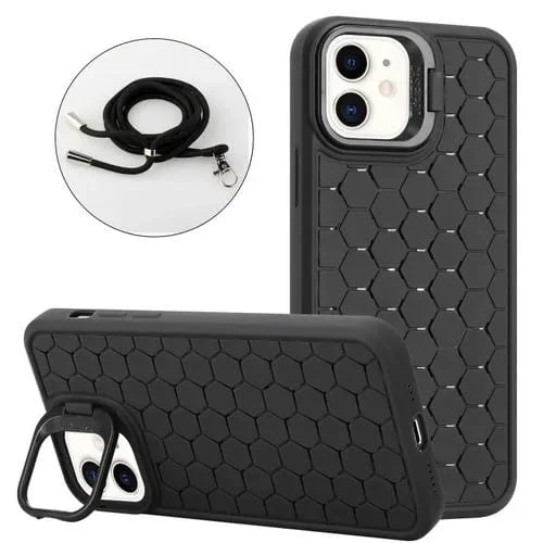 Estuche para Teléfono Magsafe iPhone 11 Soporte para Lente Panal con Cordón (Negro)