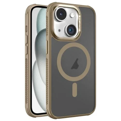 Estuche para Teléfono Magsafe iPhone 15 Plus Marco Metal Esmerilado Piel Enfriamiento (Dorado)