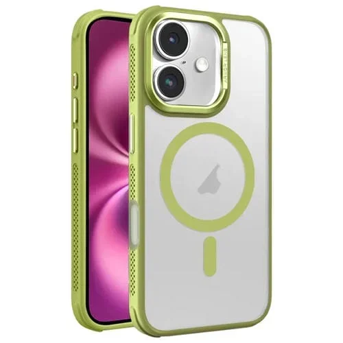 Estuche para Teléfono Magsafe iPhone 16 Plus Marco Metal Esmerilado Sensación Piel Enfriamiento Lateral (Verde)