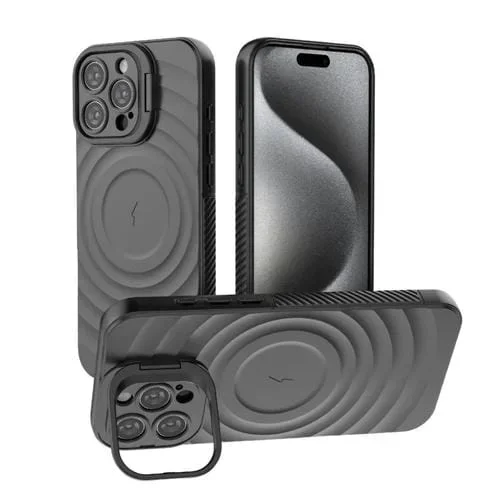 Estuche para Teléfono Magsafe iPhone 16 Pro Max Soporte Marco de Lente (Negro)