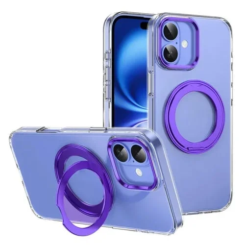 Estuche para Teléfono Magsafe para PC con Soporte Giratorio para Anillo de Hielo para iPhone 16 (Morado)