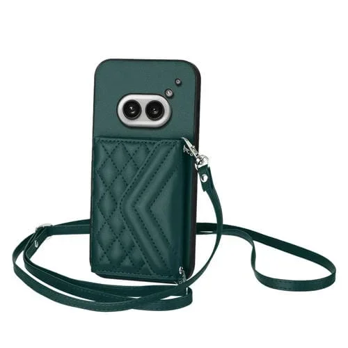 Estuche para Teléfono Nothing Phone 2A con Textura Rómbica, Rfid, Tarjetas y Cordón Largo (Verde)