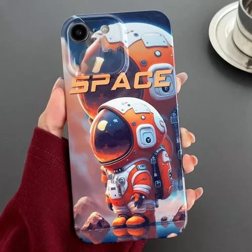 Estuche para Teléfono PC iPhone SE 2022 2020 8 7 con Orificio Preciso y Patrón Pintado (Astronauta Naranja)