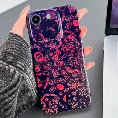 Estuche para Teléfono PC iPhone SE 2022 / 2020 / 8 / 7 con Patrón Pintado y Orificio Preciso (Graffiti Rojo Negro)
