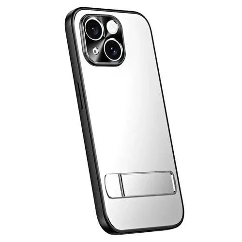 Estuche para Teléfono R-Just RJ-61 para iPhone 14 TPU + PC Esmerilado con Galvanoplastia y Soporte (Plateado)