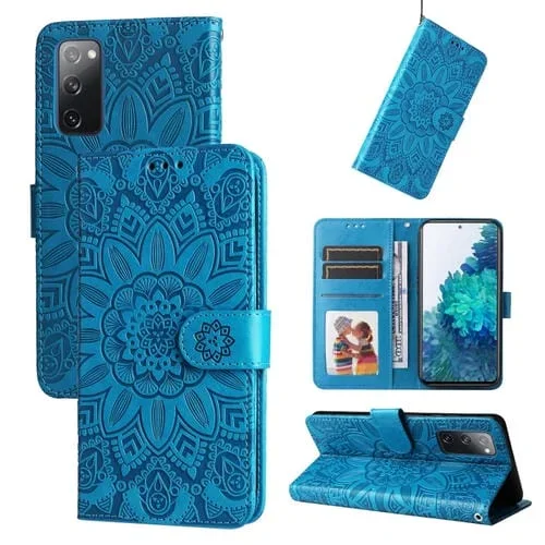 Estuche para Teléfono Samsang Galaxy S20 FE / S20 FE 5G Cuero Estampado Girasol (Azul)