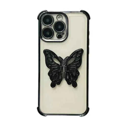 Estuche para teléfono TPU iPhone 11 Pro soporte mariposa 3D galvanizado (Negro)
