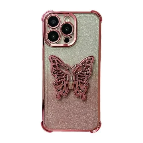 Estuche para Teléfono TPU iPhone 12 Pro Max a Prueba de Golpes Mariposa 3D Purpurina Galvanizada (Rosa Degradado)