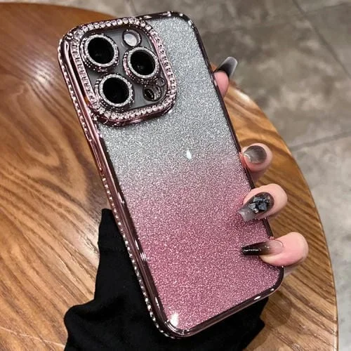 Estuche para Teléfono TPU iPhone 13 Pro Max con Brillo Degradado de Diamante (Rosa Degradado)