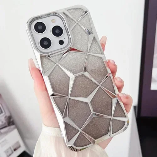 Estuche para teléfono TPU iPhone 13 Pro Max con Galvanoplastia Cubo de Agua y Brillo Degradado (Plateado)