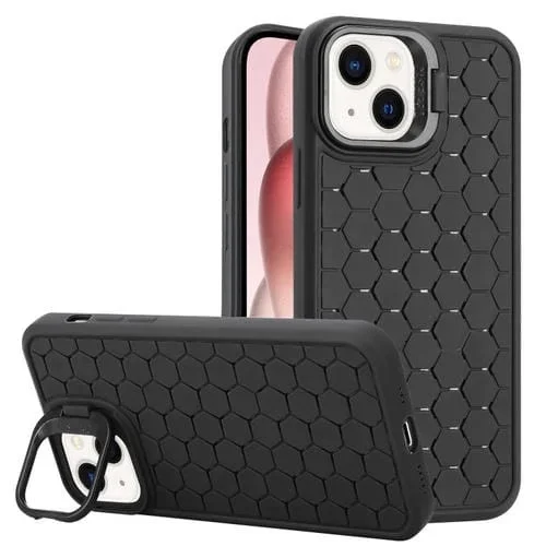Estuche para Teléfono TPU iPhone 14 Plus Soporte para Lente Radiante En Forma de Panal (Negro)