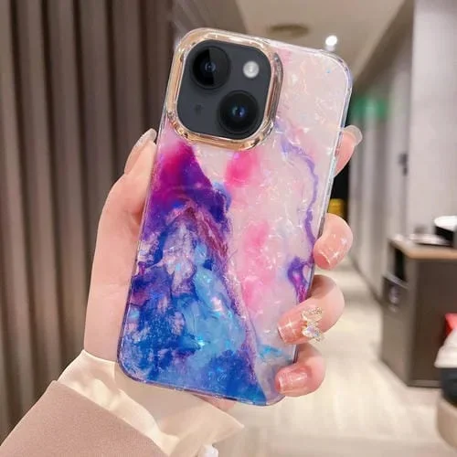 Estuche para Teléfono TPU iPhone 15 Ondulación de Cristal Colorido (Rosa Azul)