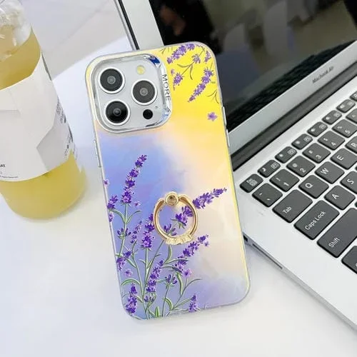 Estuche para Teléfono TPU iPhone 16 Pro Galvanoplastia Láser Anillo de Flor (Lavanda)