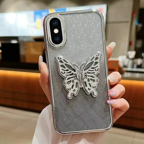 Estuche para Teléfono TPU iPhone Xs Max Mariposa 3D Brillo Degradado (Plateado Degradado)