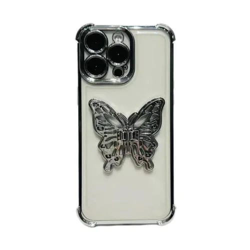 Estuche para Teléfono TPU para iPhone 12 Pro Max con Soporte de Mariposa 3D Galvanizado (Plateado)