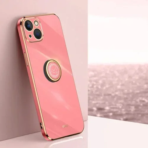 Estuche para Teléfono Xinli iPhone 15 TPU Electrochapado 6D Borde Recto Soporte para Anillo (Rojo Espino)