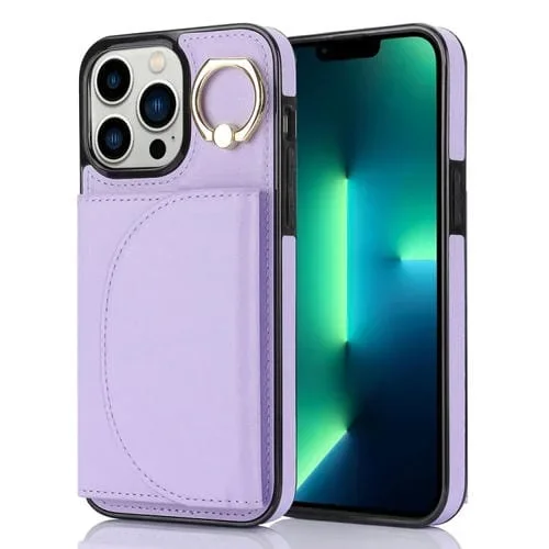 Estuche para Teléfono Ym006 iPhone 13 Pro Max con Soporte para Anillo y Tarjeta (Púrpura)