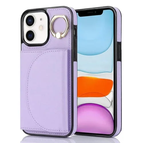 Estuche para teléfono Ym006 para iPhone 11 con soporte para anillo y tarjeta (Púrpura)