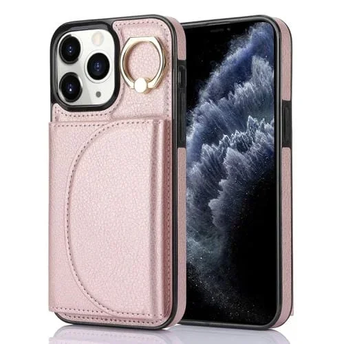 Estuche para Teléfono Ym006 para iPhone 11 Pro Max con Soporte para Anillo y Tarjeta (Oro Rosa)
