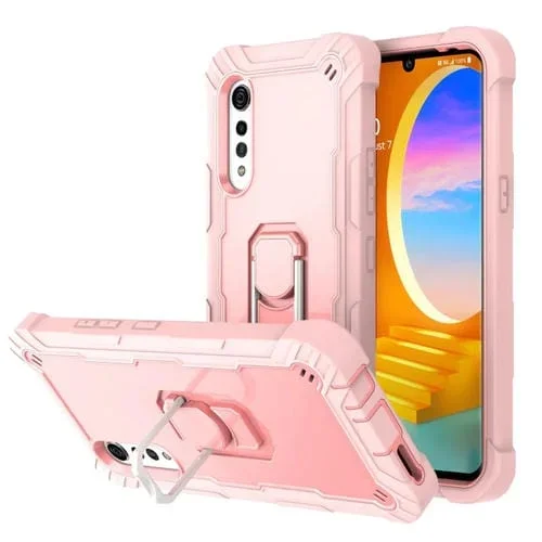 Estuche Protector 3 Capas para LG Velvet con Soporte Giratorio a Prueba de Golpes (Oro Rosa)
