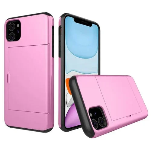 Estuche Protector Armadura para iPhone 11 Resistente a Golpes con Ranura para Tarjeta (Rosa)