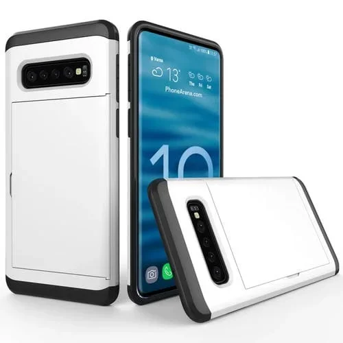 Estuche Protector Galaxy S10 + Armadura Resistente Prueba de Golpes con Ranura para Tarjeta (Blanco)