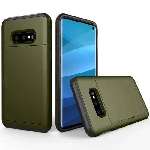Estuche Protector Galaxy S10E Armadura Resistente Prueba de Golpes Ranura para Tarjeta (Verde Militar)