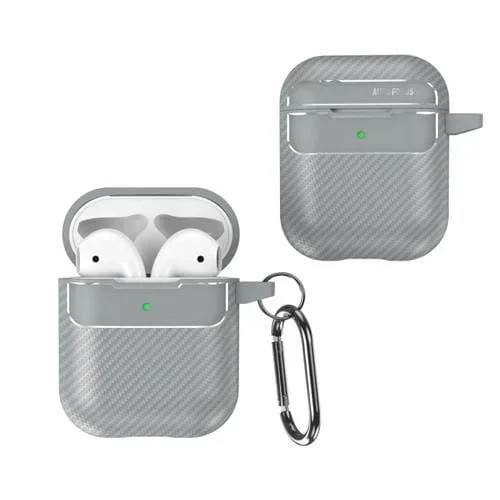 Estuche Protector para AirPods 1 y 2 Anticaída Textura Fibra de Carbono (Gris)