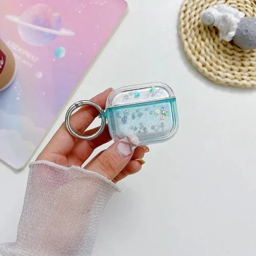Estuche Protector Para Auriculares Bluetooth Airpods Pro 2 Con Purpurina Transparente (Azul Cielo)