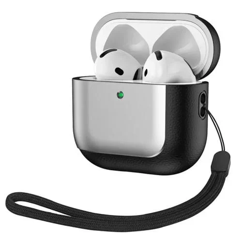 Estuche Protector para Auriculares Inalámbricos Airpods 4 Textura Cuero Galvanizado (Gris)
