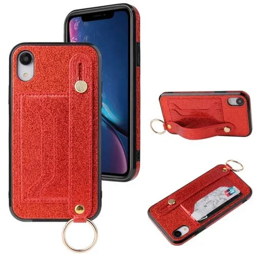 Estuche protector para iPhone Xs Max PU Glitter Powder + TPU con soporte y ranuras para tarjetas y correa (Rojo)