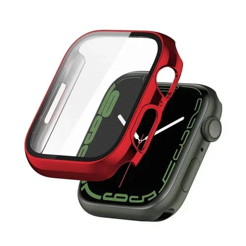 Estuche Protector PC Galvanoplastia con Vidrio Templado para Apple Watch Series 8/7 41mm (Rojo)